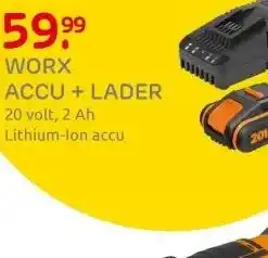 Praxis Worx accu en lader WA3601 2Ah 20V aanbieding