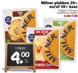 Coop Milner plakken 20+ en/of 30+ kaas aanbieding