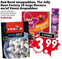 Coop Red Band snoepzakken, The Jelly Bean Factory 36 huge flavours en/of Venco dropzakken aanbieding