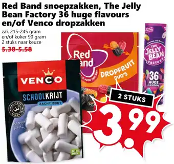Coop Red Band snoepzakken, The Jelly Bean Factory 36 huge flavours en/of Venco dropzakken aanbieding