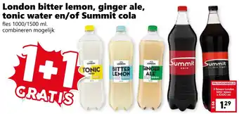 Coop London bitter lemon, ginger ale, tonic water en/of Summit cola aanbieding