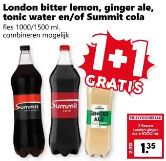 Coop London bitter lemon, ginger ale, tonic water en/of Summit cola aanbieding