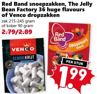 Coop Red Band snoepzakken, The Jelly Bean Factory 36 huge flavours of Venco dropzakken aanbieding