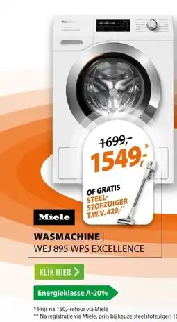 Expert Miele WEJ 895 WPS Excellence PowerWash & TwinDos & SteamCare aanbieding
