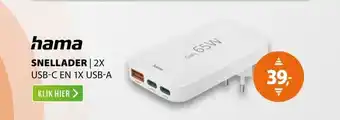 Expert Hama Snellader 2x USB-C 1x USB-A platte mini-oplader PD 65 W Wit aanbieding