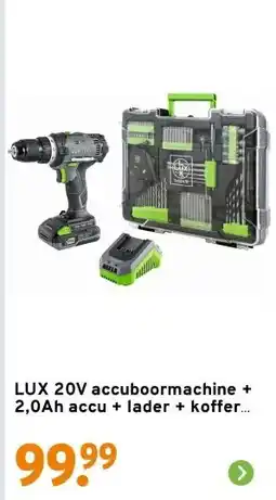 GAMMA LUX 20V accuboormachine + 2,0Ah accu + lader + koffer met accessoires aanbieding