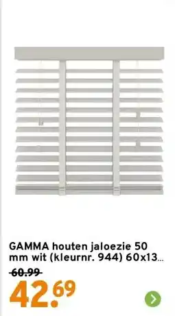 GAMMA GAMMA houten jaloezie 50 mm wit (kleurnr. 944) 60x130 cm (bxh) aanbieding