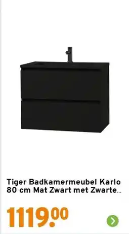 GAMMA Tiger Badkamermeubel Karlo 80 cm Mat Zwart met Zwarte Wastafel aanbieding