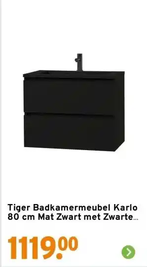GAMMA Tiger Badkamermeubel Karlo 80 cm Mat Zwart met Zwarte Wastafel aanbieding