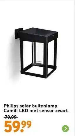 GAMMA Philips solar buitenlamp Camill LED met sensor zwart 1,4W 250 lm aanbieding
