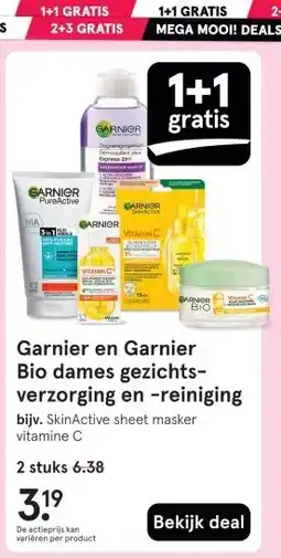 Etos Garnier en Garnier Bio dames gezichts- verzorging en -reiniging aanbieding