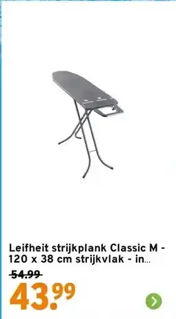 GAMMA Leifheit strijkplank Classic M - 120 x 38 cm strijkvlak - in hoogte verstelbaar - zwart aanbieding