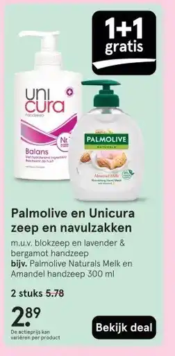 Etos Palmolive en Unicura zeep en navulzakken aanbieding