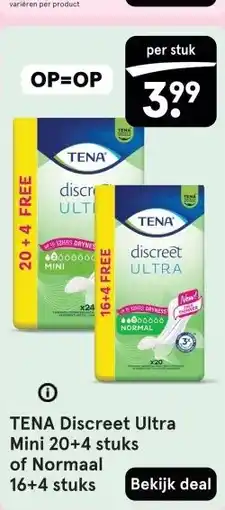 Etos TENA Discreet Ultra Mini 20+4 stuks of Normaal 16+4 stuks aanbieding