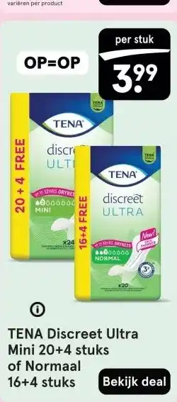 Etos TENA Discreet Ultra Mini 20+4 stuks of Normaal 16+4 stuks aanbieding