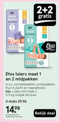 Etos Etos luiers maat 1 en 2 midpakken aanbieding