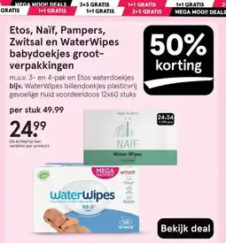 Etos Etos, Naïf, Pampers, Zwitsal en WaterWipes babydoekjes groot- verpakkingen aanbieding