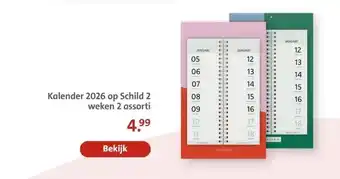 Bruna Kalender 2026 op Schild 2 weken 2 assorti aanbieding