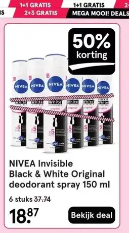 Etos NIVEA Invisible Black & White Original deodorant spray 150 ml aanbieding