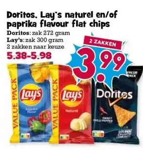 Boon`s Markt Doritos, Lay's naturel en/of paprika flavour flat chips aanbieding
