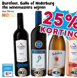 Boon`s Markt Barefoot, Gallo of Nederburg the winemasters wijnen aanbieding