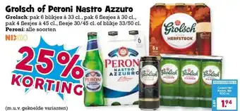 Boon`s Markt Grolsch of Peroni Nastro Azzuro aanbieding