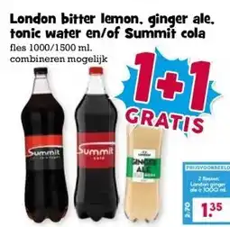 Boon`s Markt London bitter lemon, ginger ale, tonic water en/of Summit cola aanbieding