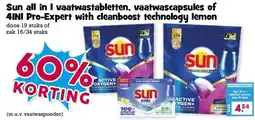 Boon`s Markt Sun all in I vaatwastabletten, vaatwascapsules of 4INI Pro-Expert with cleanboost technology lemon aanbieding