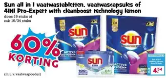 Boon`s Markt Sun all in I vaatwastabletten, vaatwascapsules of 4INI Pro-Expert with cleanboost technology lemon aanbieding