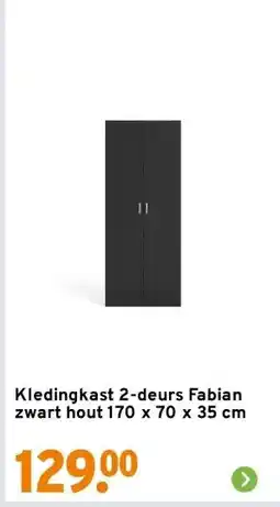 GAMMA Kledingkast 2-deurs Fabian zwart hout 170 x 70 x 35 cm aanbieding