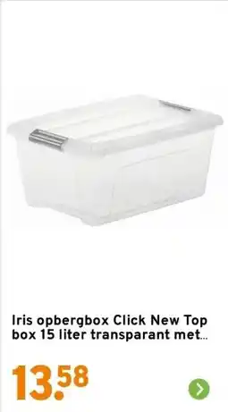 GAMMA Iris opbergbox Click New Top box 15 liter transparant met grijze clips en deksel aanbieding