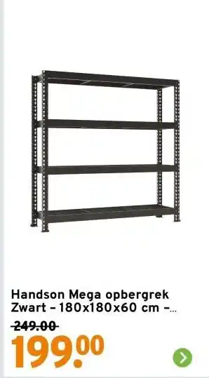 GAMMA Handson Mega opbergrek Zwart – 180x180x60 cm – 400 kg draaggewicht per plank aanbieding