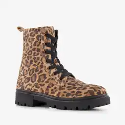 Scapino Braqeez leren meisjes veterboots met panterprint bruin aanbieding