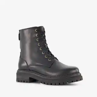 Scapino Harper leren dames veterboots met rits zwart aanbieding