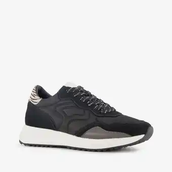Scapino Hush Puppies suede dames sneakers met zebraprint details zwart aanbieding