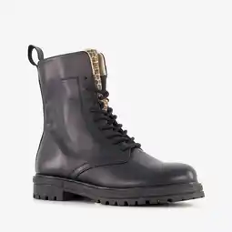 Scapino Groot leren meisjes veterboots met luipaard details zwart aanbieding
