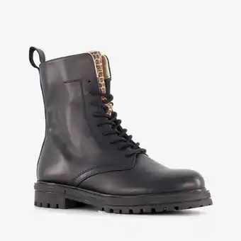Scapino Groot leren meisjes veterboots met luipaard details zwart aanbieding
