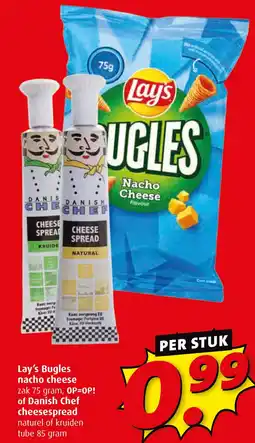 Boni Lay's Bugles nacho cheese of Danish Chef cheesespread naturel of kruiden aanbieding