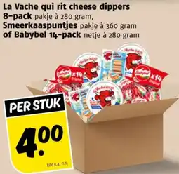 Poiesz La Vache qui rit cheese dippers 8-pack pakje, Smeerkaaspuntjes of Babybel 14-pack aanbieding