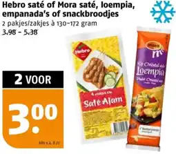 Poiesz Hebro saté of Mora saté, loempia, empanada's of snackbroodjes aanbieding