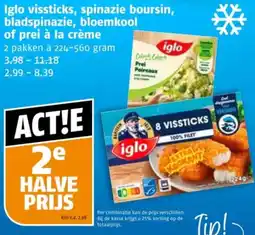 Poiesz Iglo vissticks, spinazie boursin, bladspinazie, bloemkool of prei à la crème aanbieding