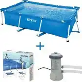Bol.com Zwembad Intex Metal Frame Pool 300x200x75 cm + Filterpomp 12V - 2271 L/uur + Afdekzeil aanbieding