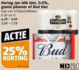 Poiesz Hertog Jan blik bier, 0.0%, grand pilsener of Bud bier aanbieding