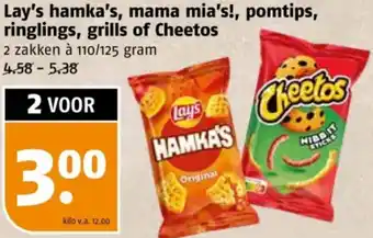 Poiesz Lay's hamka's, mama mia's!, pomtips, ringlings, grills of Cheetos aanbieding