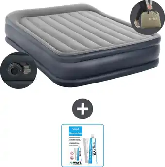 Bol.com Intex Luchtbed - 2-Persoons - 152 x 203 x 42 cm - Grijs - Inclusief pomp - Reparatieset aanbieding