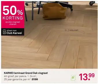 Karwei KARWEI laminaat Grand Oak KARWEI laminaat Grand Oak visgraat 4V-groef, per pakca. 1. 24 m², aanbieding