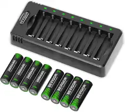 Amazon BEVIGOR 8 AA NiMH Oplaadbare Batterijen Met 8-Sloten Lader, Snel Oplaadbaar aanbieding