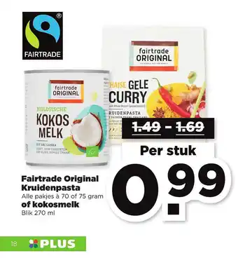 PLUS Fairtrade original kruidenpasta of kokosmelk aanbieding