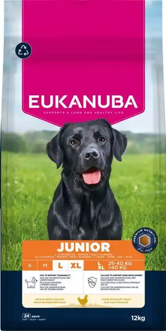 Welkoop Eukanuba Junior Large/Extra Large - Hondenvoer - Kip - 12kg aanbieding