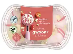 Hoogvliet G'woon Mini ijsbakje aardbei witte chocolade aanbieding